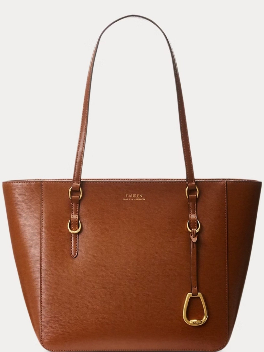 Lauren Ralph Lauren Tan Brown Leather Tote with Gold Hardware